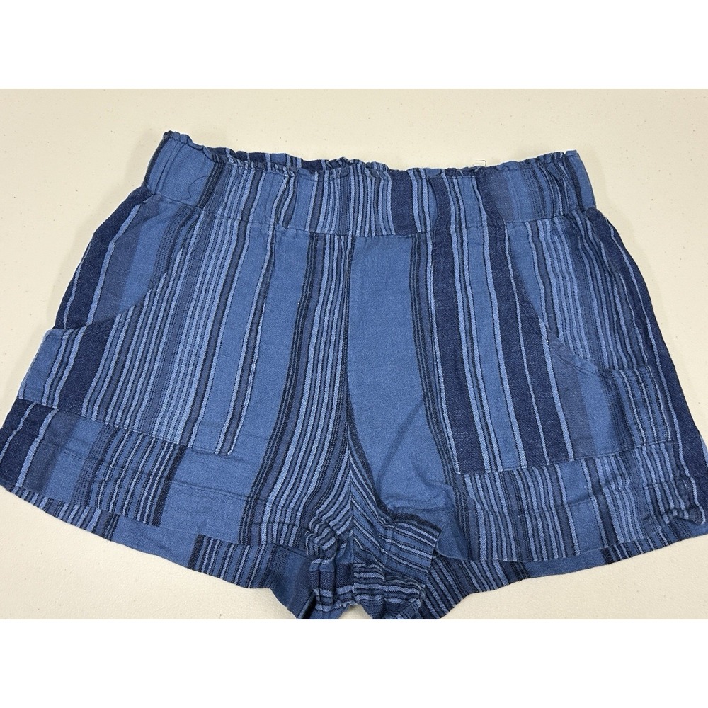 Indigo Rein Shorts Women's L Blue Striped Paperbag Waist Coastal